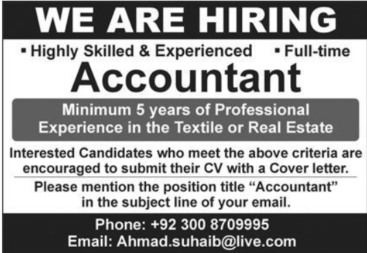 Accountant Jobs in Faisalabad 2026 Apply Online
