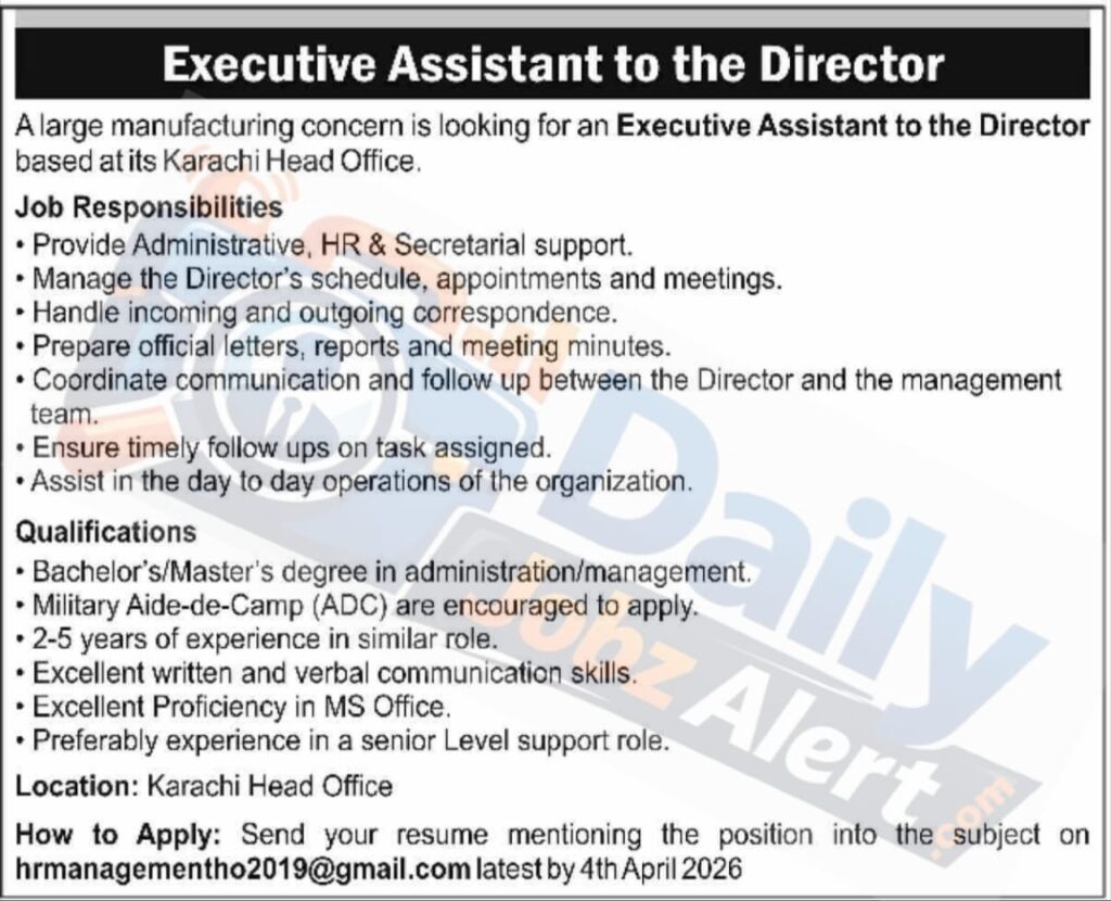 Executive Assistant Jobs in Karachi 2026 – Apply Online