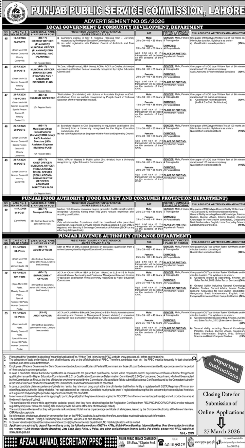 PPSC Lahore Jobs 2026 Apply Online