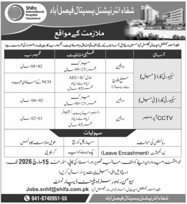 Shifa International Hospital Jobs in Faisalabad Apply Online