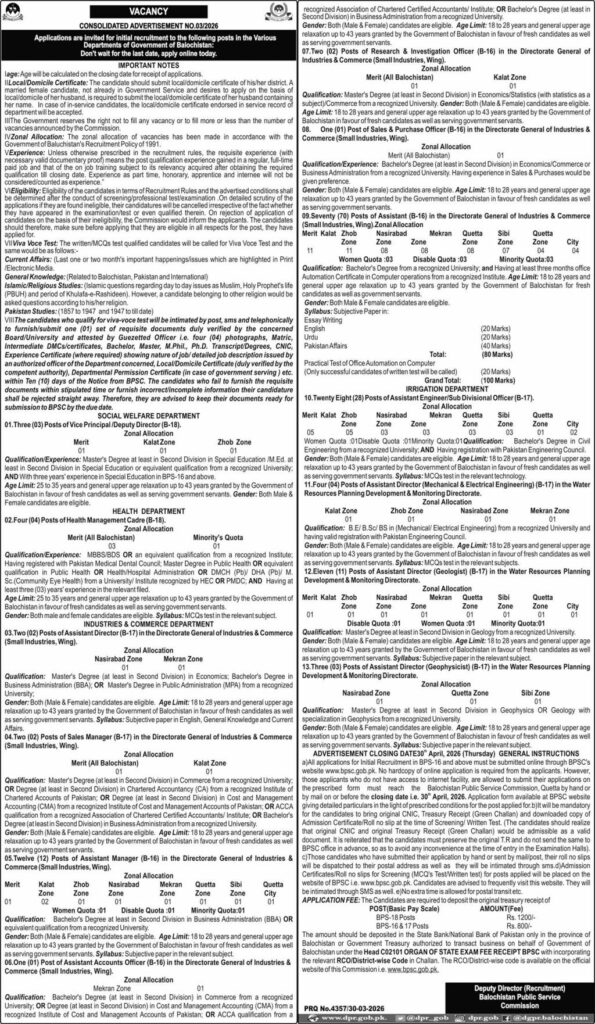 BPSC Balochistan Public Service Commission Jobs apply online
