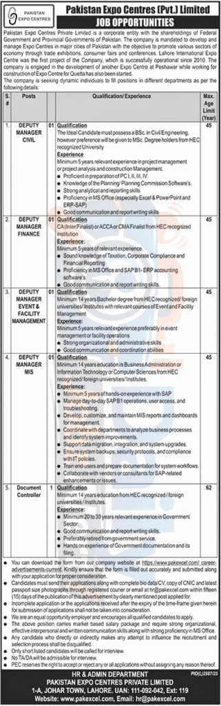 Pakistan Expo Centre Jobs 2026 – Latest Government Jobs in Pakistan 2026