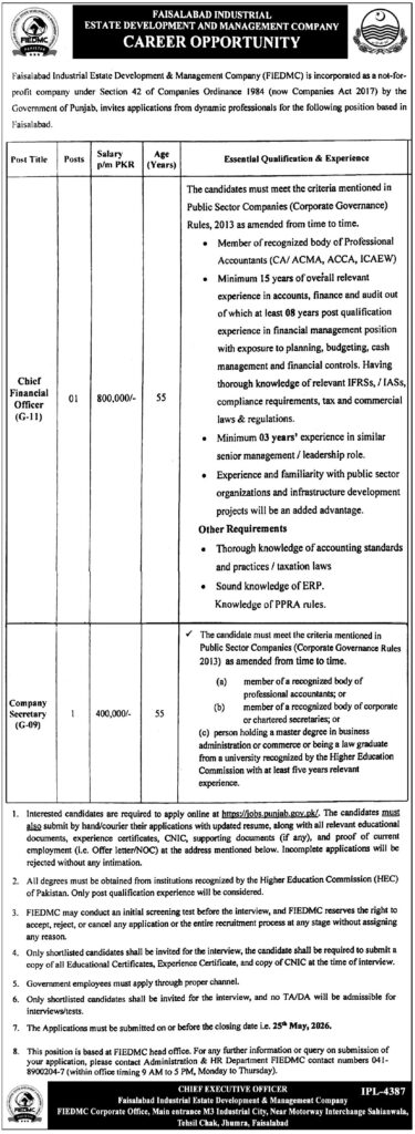 FIEDMC Jobs in Faisalabad 2026 apply online