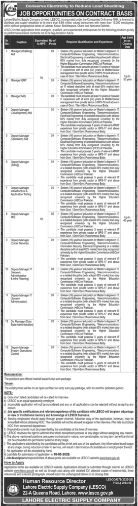 LESCO Jobs 2026 in Lahore