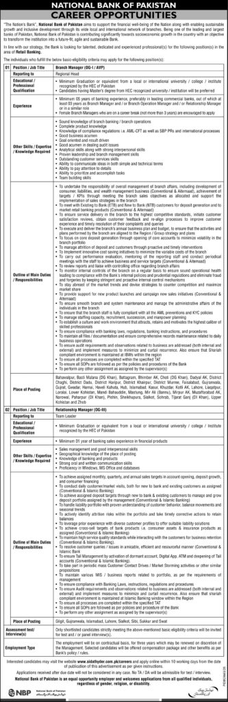 National Bank of Pakistan NBP Jobs 2026 Apply