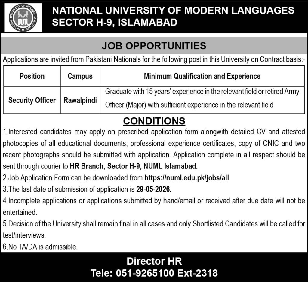 National University of Modern Languages NUML Jobs 2026 