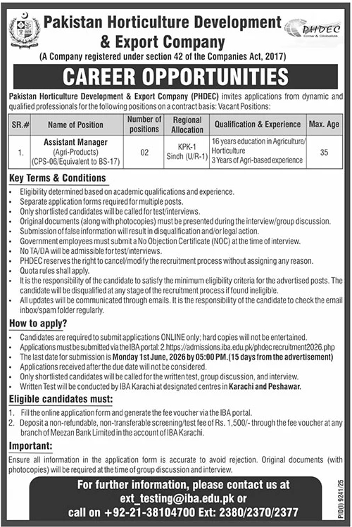Pakistan Horticulture Development & Export Company Jobs 2026