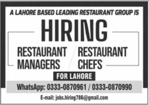 Restaurant Manager Jobs in Lahore 2026 apply