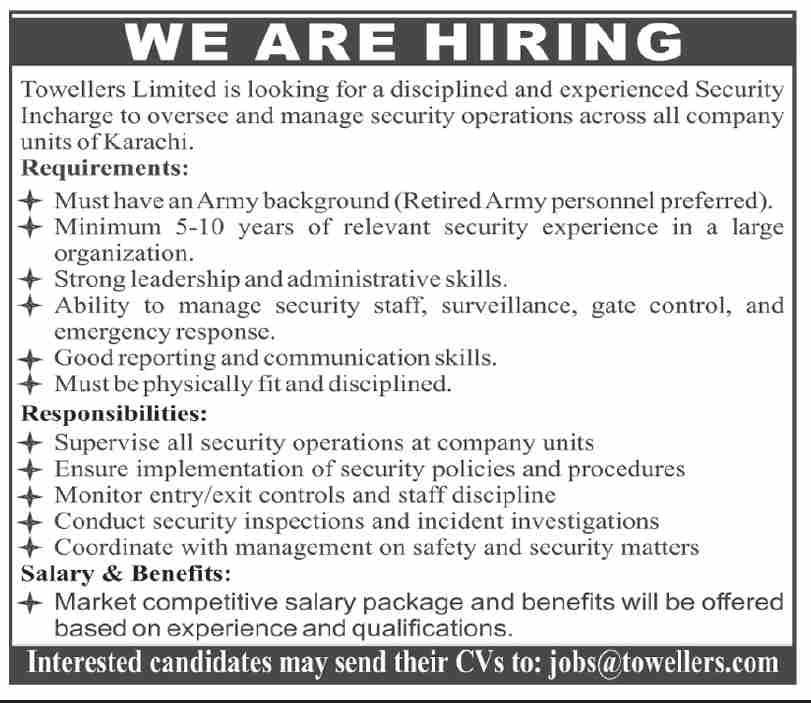 Security Incharge Jobs in Karachi 2026 Apply