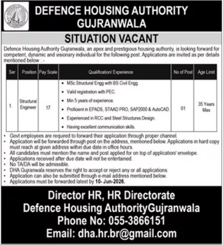 Structural Engineer Jobs in Gujranwala 2026 apply