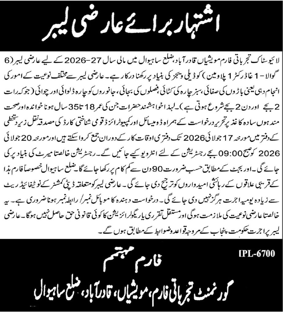 Livestock & Dairy Development Department Jobs 2026 apply